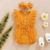 imageYOUNGER TREE Toddler Baby Girl Ruffled Sleeveless Romper Casual Summer Jumpsuit Cotton Linen ClothesButtonyellow
