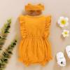 imageYOUNGER TREE Toddler Baby Girl Ruffled Sleeveless Romper Casual Summer Jumpsuit Cotton Linen ClothesButtonyellow