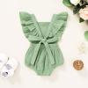 imageYOUNGER TREE Toddler Baby Girl Ruffled Sleeveless Romper Casual Summer Jumpsuit Cotton Linen ClothesEmbroiderygreen