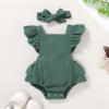 imageYOUNGER TREE Toddler Baby Girl Ruffled Sleeveless Romper Casual Summer Jumpsuit Cotton Linen ClothesRuffle Romper Green