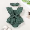 imageYOUNGER TREE Toddler Baby Girl Ruffled Sleeveless Romper Casual Summer Jumpsuit Cotton Linen ClothesRuffle Romper Green