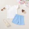 imageYOUNGER TREE Toddler Baby Girls Clothes Sunflower Tshirt  Bowknot Shorts with Cute Summer Girl Clothes SetBlue Flower