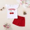 imageYOUNGER TREE Toddler Baby Girls Clothes Sunflower Tshirt  Bowknot Shorts with Cute Summer Girl Clothes SetCherry