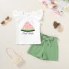 imageYOUNGER TREE Toddler Baby Girls Clothes Sunflower Tshirt  Bowknot Shorts with Cute Summer Girl Clothes SetGreen Watermelon