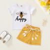 imageYOUNGER TREE Toddler Baby Girls Clothes Watermelon Tshirt  Linen Shorts with Belt Cute Summer Short SetBee Happy