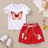 imageYOUNGER TREE Toddler Baby Girls Clothes Watermelon Tshirt  Linen Shorts with Belt Cute Summer Short SetButterfly