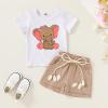 imageYOUNGER TREE Toddler Baby Girls Clothes Watermelon Tshirt  Linen Shorts with Belt Cute Summer Short SetElephant