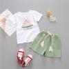 imageYOUNGER TREE Toddler Baby Girls Clothes Watermelon Tshirt  Linen Shorts with Belt Cute Summer Short SetGreen
