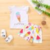 imageYOUNGER TREE Toddler Baby Girls Clothes Watermelon Tshirt  Linen Shorts with Belt Cute Summer Short SetIce Cream