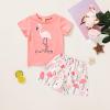 imageYOUNGER TREE Toddler Baby Girls Clothes Watermelon Tshirt  Linen Shorts with Belt Cute Summer Short SetPinkflamingo