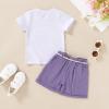 imageYOUNGER TREE Toddler Baby Girls Clothes Watermelon Tshirt  Linen Shorts with Belt Cute Summer Short SetPurple Butterfly