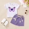 imageYOUNGER TREE Toddler Baby Girls Clothes Watermelon Tshirt  Linen Shorts with Belt Cute Summer Short SetPurple Butterfly