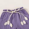imageYOUNGER TREE Toddler Baby Girls Clothes Watermelon Tshirt  Linen Shorts with Belt Cute Summer Short SetPurple Butterfly