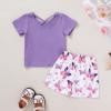 imageYOUNGER TREE Toddler Baby Girls Clothes Watermelon Tshirt  Linen Shorts with Belt Cute Summer Short SetPurplebutterfly