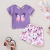 imageYOUNGER TREE Toddler Baby Girls Clothes Watermelon Tshirt  Linen Shorts with Belt Cute Summer Short SetPurplebutterfly