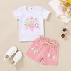 imageYOUNGER TREE Toddler Baby Girls Clothes Watermelon Tshirt  Linen Shorts with Belt Cute Summer Short SetStrawberry Pink