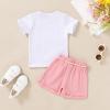 imageYOUNGER TREE Toddler Baby Girls Clothes Watermelon Tshirt  Linen Shorts with Belt Cute Summer Short SetStrawberry Pink