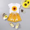 imageYOUNGER TREE Toddler Baby Girls Clothes Watermelon Tshirt  Linen Shorts with Belt Cute Summer Short SetSunflower