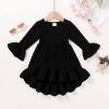imageYOUNGER TREE Toddler Baby Girls Fall Clothing Solid Cotton Pit Irregular Skirt Winter Dress Long Sleeve Skirt OutfitsBlack