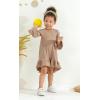 imageYOUNGER TREE Toddler Baby Girls Fall Clothing Solid Cotton Pit Irregular Skirt Winter Dress Long Sleeve Skirt OutfitsBrown
