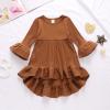 imageYOUNGER TREE Toddler Baby Girls Fall Clothing Solid Cotton Pit Irregular Skirt Winter Dress Long Sleeve Skirt OutfitsCaramel