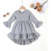 imageYOUNGER TREE Toddler Baby Girls Fall Clothing Solid Cotton Pit Irregular Skirt Winter Dress Long Sleeve Skirt OutfitsGray