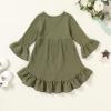 imageYOUNGER TREE Toddler Baby Girls Fall Clothing Solid Cotton Pit Irregular Skirt Winter Dress Long Sleeve Skirt OutfitsGreen