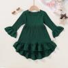 imageYOUNGER TREE Toddler Baby Girls Fall Clothing Solid Cotton Pit Irregular Skirt Winter Dress Long Sleeve Skirt OutfitsLarch Green