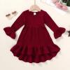 imageYOUNGER TREE Toddler Baby Girls Fall Clothing Solid Cotton Pit Irregular Skirt Winter Dress Long Sleeve Skirt OutfitsMaroon