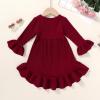 imageYOUNGER TREE Toddler Baby Girls Fall Clothing Solid Cotton Pit Irregular Skirt Winter Dress Long Sleeve Skirt OutfitsMaroon