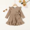 imageYOUNGER TREE Toddler Baby Girls Fall Clothing Solid Cotton Pit Irregular Skirt Winter Dress Long Sleeve Skirt OutfitsRufflebrown