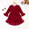 imageYOUNGER TREE Toddler Baby Girls Fall Clothing Solid Cotton Pit Irregular Skirt Winter Dress Long Sleeve Skirt OutfitsVelvet Red