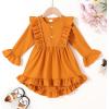 imageYOUNGER TREE Toddler Baby Girls Fall Clothing Solid Cotton Pit Irregular Skirt Winter Dress Long Sleeve Skirt OutfitsYellow Brown