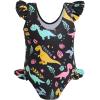 imageYOUNGER TREE Toddler Baby Girls Swimsuit Infant One Piece Bathing Suits Cute Dinosaur Beach Wear Sunsuit Ruffle SwimwearBlack