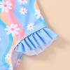 imageYOUNGER TREE Toddler Baby Girls Swimsuit Infant One Piece Bathing Suits Cute Dinosaur Beach Wear Sunsuit Ruffle SwimwearBlue and Colorful Flowers