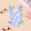 imageYOUNGER TREE Toddler Baby Girls Swimsuit Infant One Piece Bathing Suits Cute Dinosaur Beach Wear Sunsuit Ruffle SwimwearBlue and Colorful Flowers