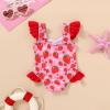 imageYOUNGER TREE Toddler Baby Girls Swimsuit Infant One Piece Bathing Suits Cute Dinosaur Beach Wear Sunsuit Ruffle SwimwearPink Strawberry