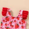 imageYOUNGER TREE Toddler Baby Girls Swimsuit Infant One Piece Bathing Suits Cute Dinosaur Beach Wear Sunsuit Ruffle SwimwearPink Strawberry