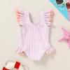 imageYOUNGER TREE Toddler Baby Girls Swimsuit Infant One Piece Bathing Suits Cute Dinosaur Beach Wear Sunsuit Ruffle SwimwearPink Stripesruffles