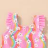 imageYOUNGER TREE Toddler Baby Girls Swimsuit Infant One Piece Bathing Suits Cute Dinosaur Beach Wear Sunsuit Ruffle SwimwearPink and Colorful Flowers