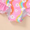 imageYOUNGER TREE Toddler Baby Girls Swimsuit Infant One Piece Bathing Suits Cute Dinosaur Beach Wear Sunsuit Ruffle SwimwearPink and Colorful Flowers