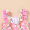 imageYOUNGER TREE Toddler Baby Girls Swimsuit Infant One Piece Bathing Suits Cute Dinosaur Beach Wear Sunsuit Ruffle SwimwearPink and Colorful Flowers