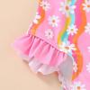 imageYOUNGER TREE Toddler Baby Girls Swimsuit Infant One Piece Bathing Suits Cute Dinosaur Beach Wear Sunsuit Ruffle SwimwearPink and Colorful Flowers