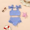imageYOUNGER TREE Toddler Baby Girls Swimsuit Two Piece Solid Color Stripe Swimwear Summer Beach Bikini Bathing Suit 18M6TBlue