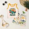 imageYOUNGER TREE Toddler Baby boy summer clothes Beaches Love Me Sleeveless Vest TopsShorts Kid Casual outfitsBeige Dinosaur