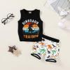 imageYOUNGER TREE Toddler Baby boy summer clothes Beaches Love Me Sleeveless Vest TopsShorts Kid Casual outfitsBlack Dinosaur