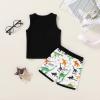 imageYOUNGER TREE Toddler Baby boy summer clothes Beaches Love Me Sleeveless Vest TopsShorts Kid Casual outfitsBlack Dinosaur