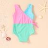 imageYOUNGER TREE Toddler Girl One Piece Swimsuit Color Block Stripe Swimwear Summer Beach Bathing Suit 12M5TBright Green1