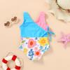imageYOUNGER TREE Toddler Girl One Piece Swimsuit Color Block Stripe Swimwear Summer Beach Bathing Suit 12M5TLake Blue Flowers