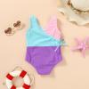 imageYOUNGER TREE Toddler Girl One Piece Swimsuit Color Block Stripe Swimwear Summer Beach Bathing Suit 12M5TPink Blue Purple